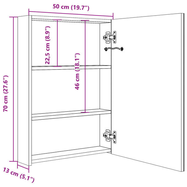 vidaXL LED Bathroom Mirror Cabinet Glossy Grey 50x13x70 cm