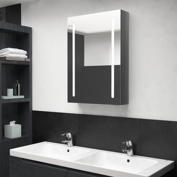 vidaXL LED Bathroom Mirror Cabinet Glossy Grey 50x13x70 cm