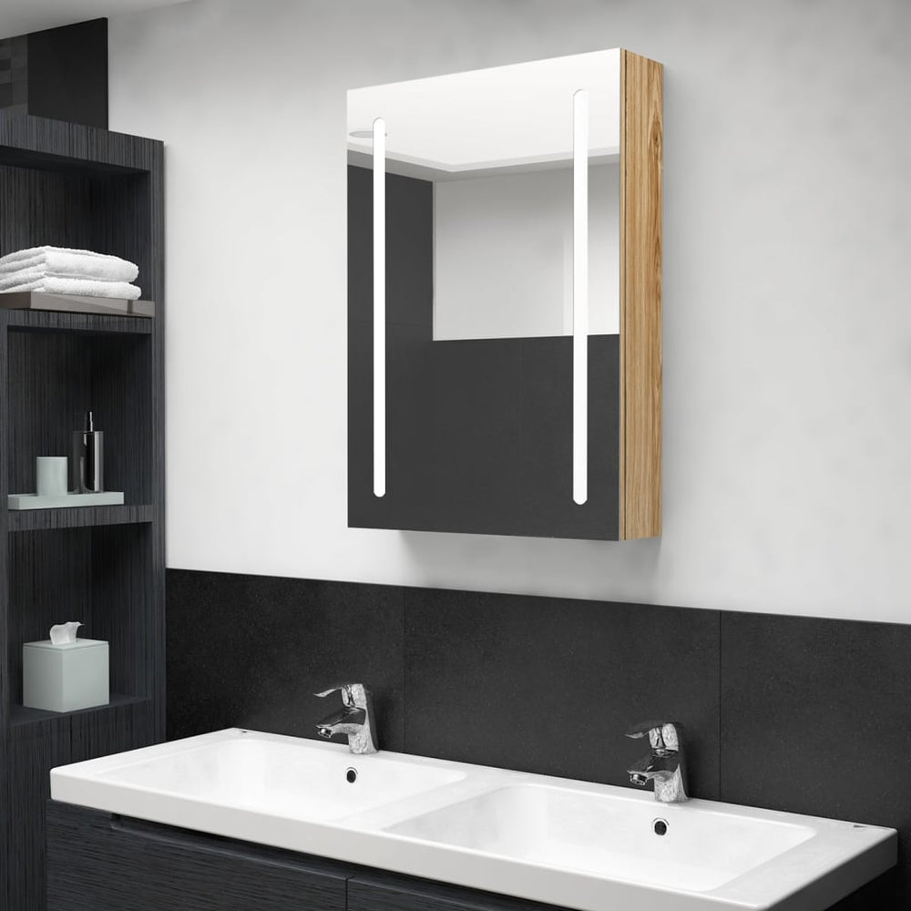 vidaXL LED Bathroom Mirror Cabinet Oak-Look 50x13x70 cm