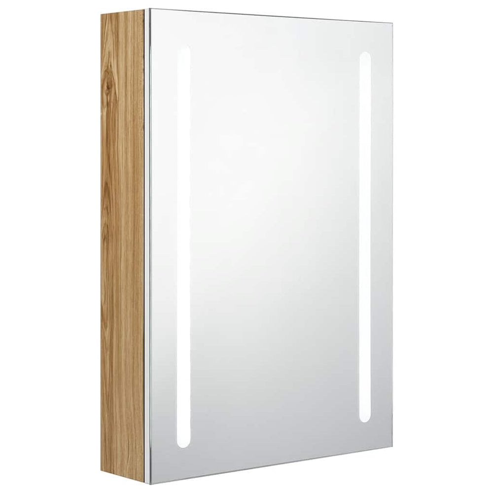 vidaXL LED Bathroom Mirror Cabinet White and Oak Look 50x13x70 cm
