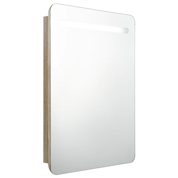 vidaXL LED Bathroom Mirror Cabinet Oak-Look 60x11x80 cm