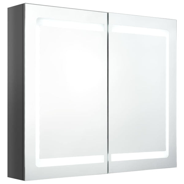 vidaXL LED Bathroom Mirror Cabinet High Gloss Grey 80x12x68 cm