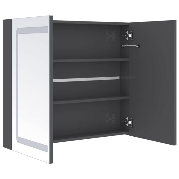 vidaXL LED Bathroom Mirror Cabinet High Gloss Grey 80x12x68 cm