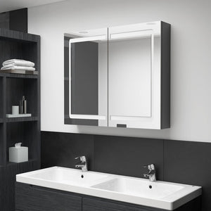 vidaXL LED Bathroom Mirror Cabinet High Gloss Grey 80x12x68 cm