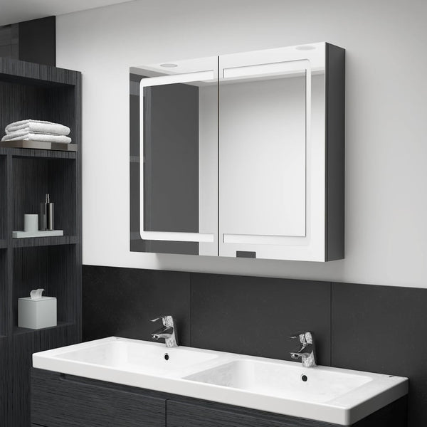 vidaXL LED Bathroom Mirror Cabinet High Gloss Grey 80x12x68 cm