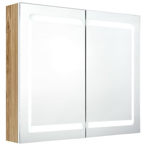 vidaXL LED Bathroom Mirror Cabinet White and Oak Look 80x12x68 cm
