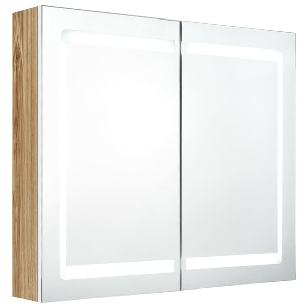 vidaXL LED Bathroom Mirror Cabinet White and Oak Look 80x12x68 cm