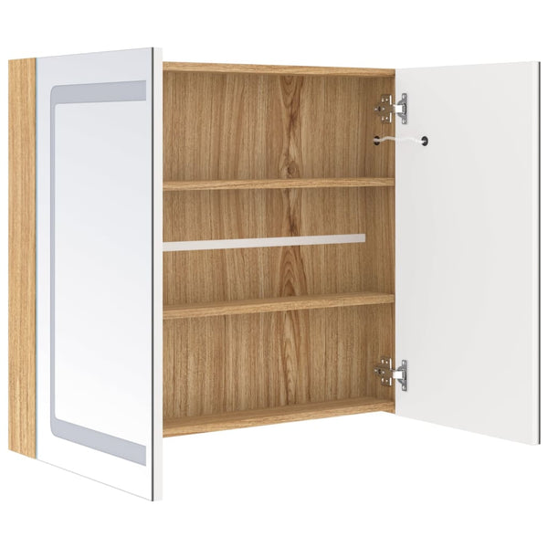 vidaXL LED Bathroom Mirror Cabinet White and Oak Look 80x12x68 cm