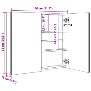 vidaXL LED Bathroom Mirror Cabinet White and Oak Look 80x12x68 cm
