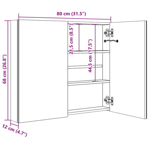 vidaXL LED Bathroom Mirror Cabinet White and Oak Look 80x12x68 cm
