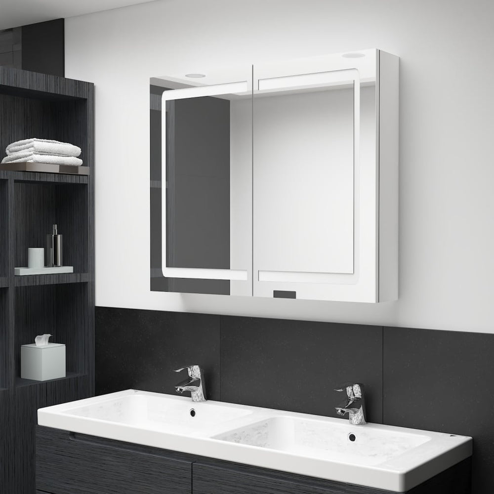 vidaXL LED Bathroom Mirror Cabinet High Gloss White 80x12x68 cm