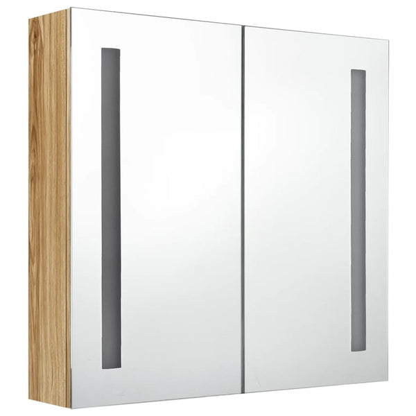 vidaXL LED Bathroom Mirror Cabinet Oak Look 62x14x60 cm