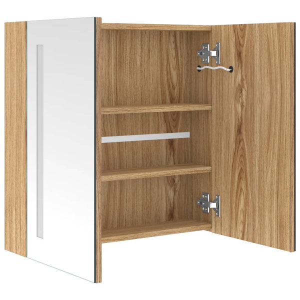 vidaXL LED Bathroom Mirror Cabinet Oak Look 62x14x60 cm