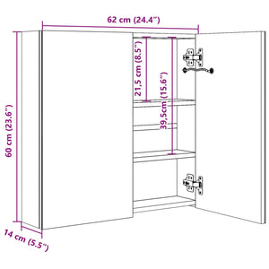 vidaXL LED Bathroom Mirror Cabinet Oak Look 62x14x60 cm