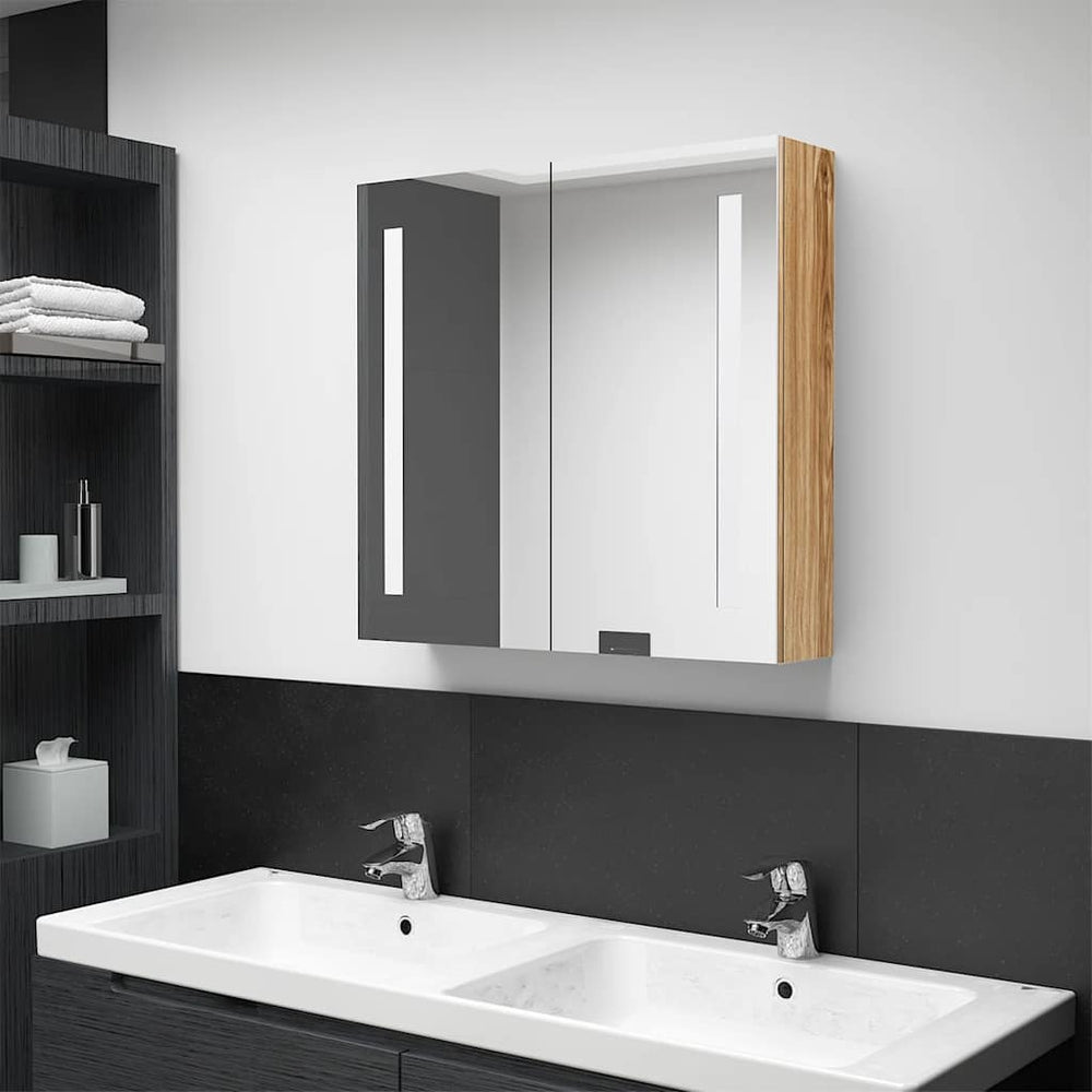vidaXL LED Bathroom Mirror Cabinet Oak Look 62x14x60 cm