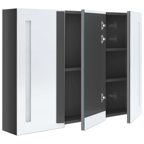 vidaXL LED Bathroom Mirror Cabinet 89x14x62 cm Glossy Grey