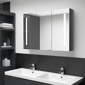 vidaXL LED Bathroom Mirror Cabinet 89x14x62 cm Glossy Grey