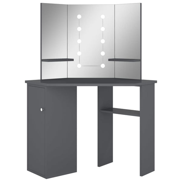 vidaXL Corner Dressing Table with LED Grey 111x54x141.5 cm