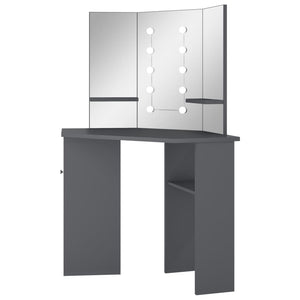 vidaXL Corner Dressing Table with LED Grey 111x54x141.5 cm