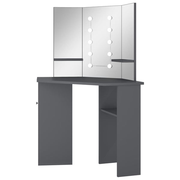 vidaXL Corner Dressing Table with LED Grey 111x54x141.5 cm