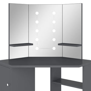 vidaXL Corner Dressing Table with LED Grey 111x54x141.5 cm
