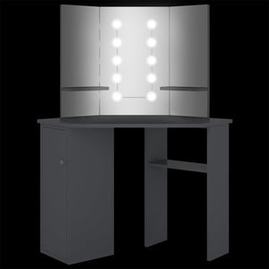vidaXL Corner Dressing Table with LED Grey 111x54x141.5 cm