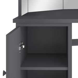 vidaXL Corner Dressing Table with LED Grey 111x54x141.5 cm