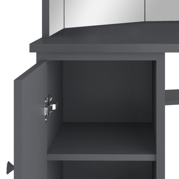 vidaXL Corner Dressing Table with LED Grey 111x54x141.5 cm