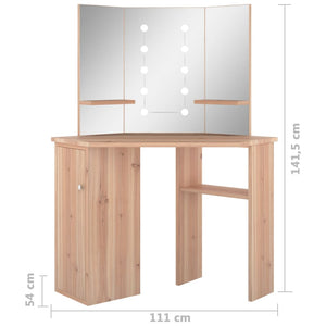 vidaXL Corner Dressing Table with LED Oak-Effect 111x54x141.5 cm