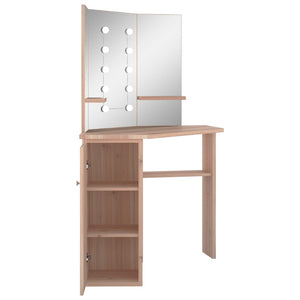 vidaXL Corner Dressing Table with LED Oak-Effect 111x54x141.5 cm