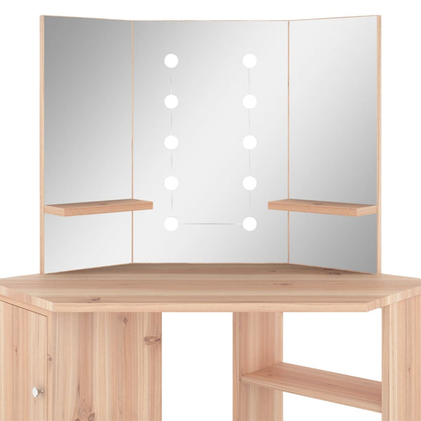 vidaXL Corner Dressing Table with LED Oak-Effect 111x54x141.5 cm