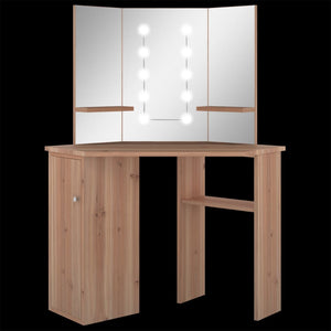 vidaXL Corner Dressing Table with LED Oak-Effect 111x54x141.5 cm