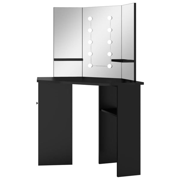 vidaXL Corner Dressing Table with LED Black 111x54x141.5 cm