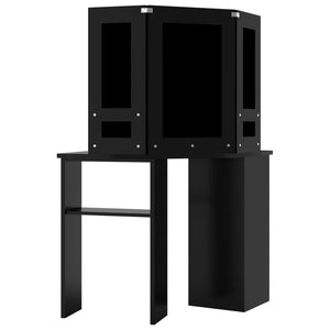 vidaXL Corner Dressing Table with LED Black 111x54x141.5 cm