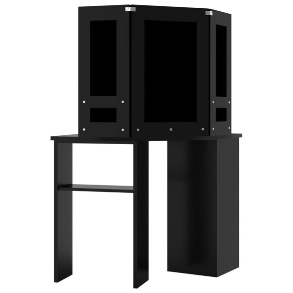 vidaXL Corner Dressing Table with LED Black 111x54x141.5 cm