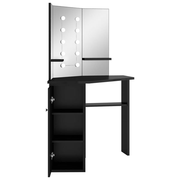 vidaXL Corner Dressing Table with LED Black 111x54x141.5 cm