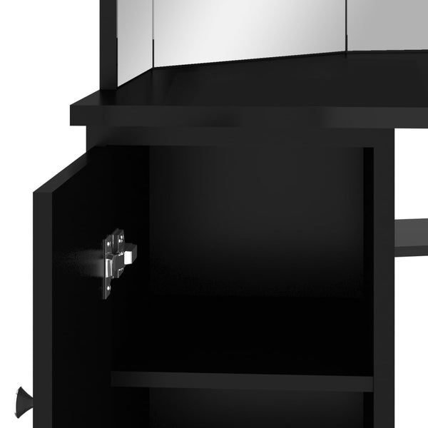 vidaXL Corner Dressing Table with LED Black 111x54x141.5 cm