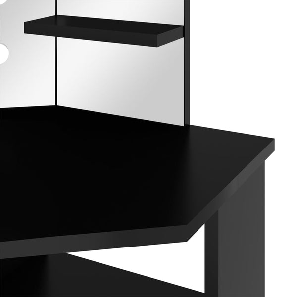 vidaXL Corner Dressing Table with LED Black 111x54x141.5 cm