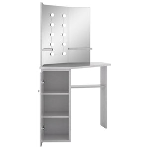 vidaXL Corner Dressing Table with LED Concrete Grey 111x54x141.5 cm