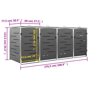vidaXL Wheelie Bin Storage for 4 Bins 276.5x77.5x115.5 cm Stainless Steel