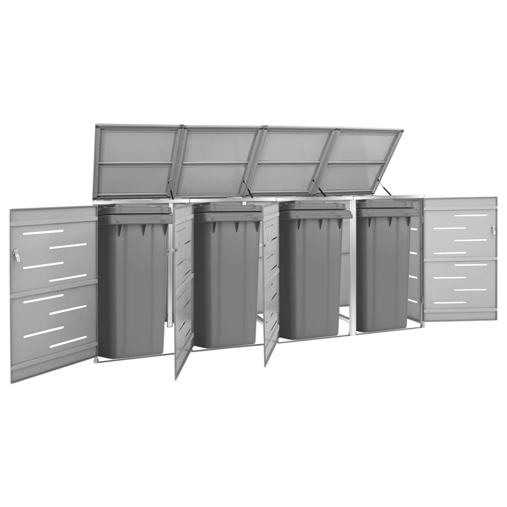vidaXL Wheelie Bin Storage for 4 Bins 276.5x77.5x115.5 cm Stainless Steel