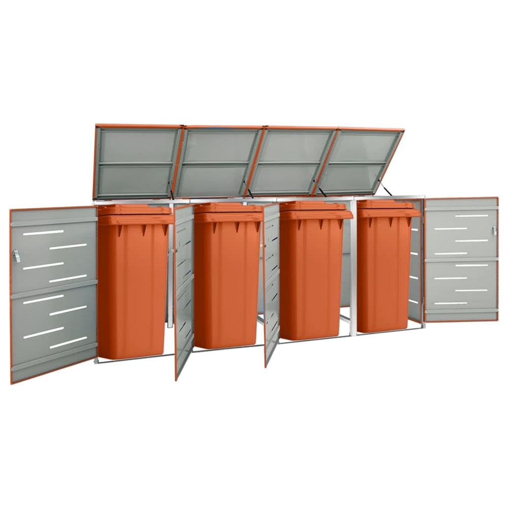 vidaXL Bin Shed for 4 Bins 276.5x77.5x112.5 cm Stainless Steel