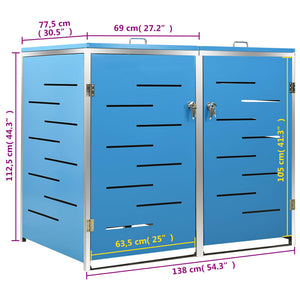 vidaXL Wheelie Bin Storage for 2 Bins 138x77.5x112.5 cm Stainless Steel