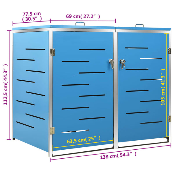 vidaXL Wheelie Bin Storage for 2 Bins 138x77.5x112.5 cm Stainless Steel
