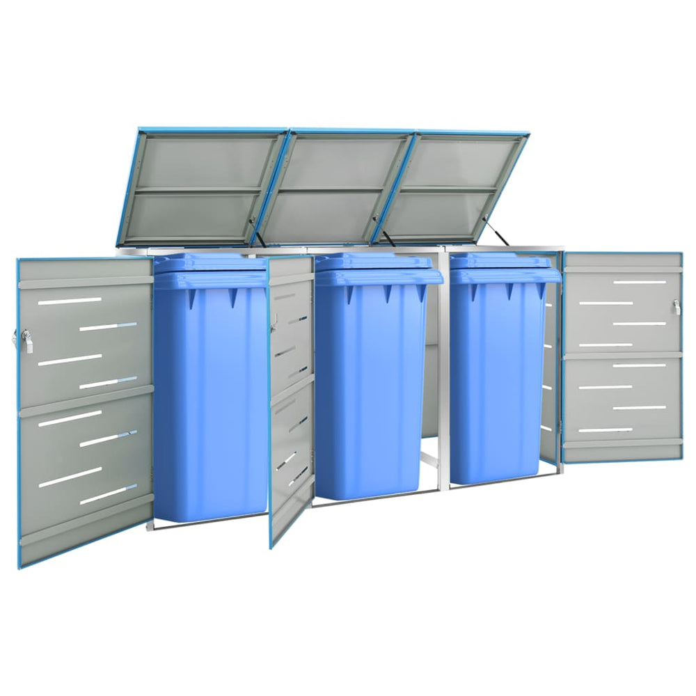 vidaXL Wheelie Bin Shed for 3 Bins 207x77.5x112.5 cm Stainless Steel