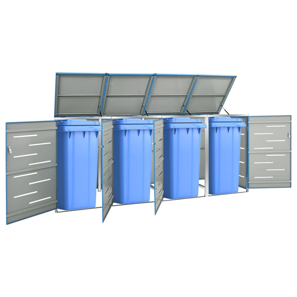 vidaXL Bin Shed for 4 Bins 276.5x77.5x112.5 cm Stainless Steel