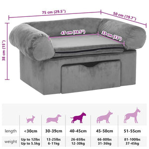 vidaXL Dog Sofa with Drawer Grey 75x50x38 cm Plush