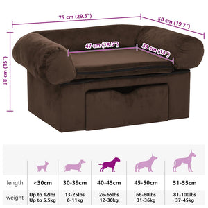 vidaXL Dog Sofa with Drawer Brown 75x50x38 cm Plush