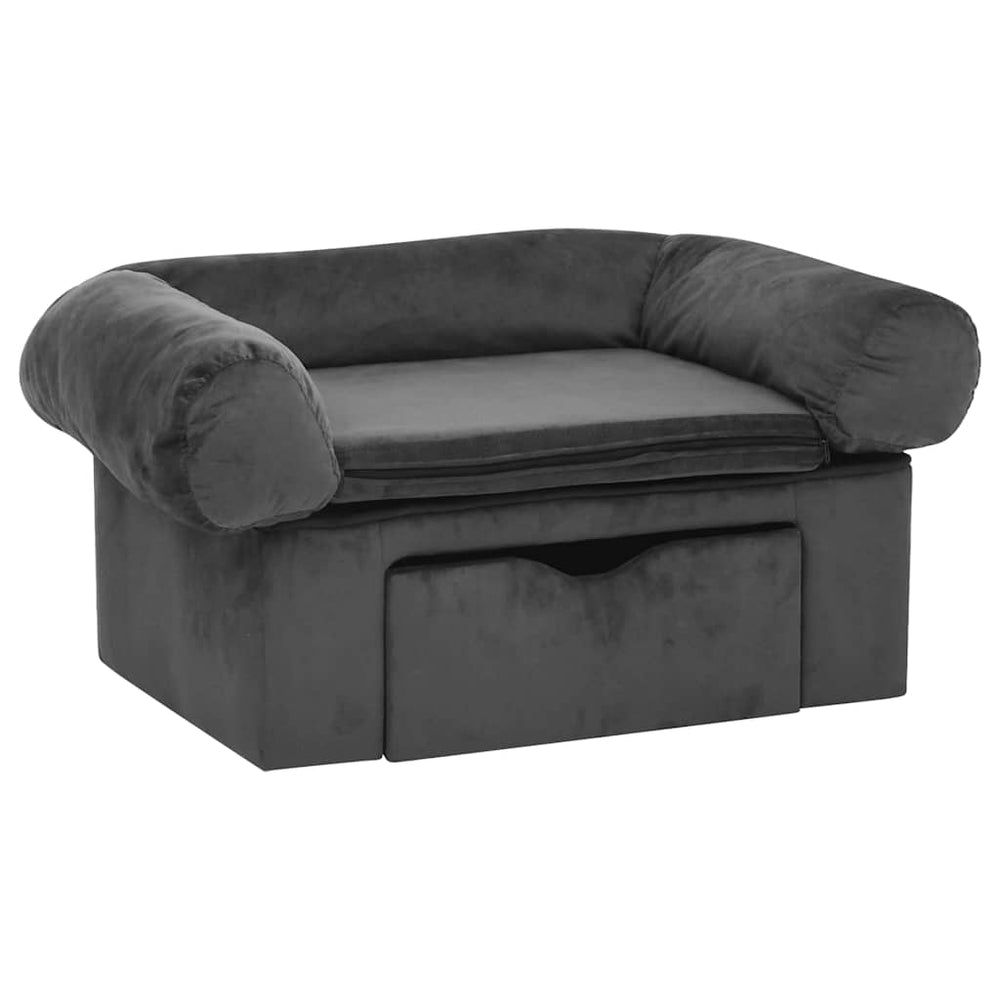vidaXL Dog Sofa with Drawer Dark Grey 75x50x38 cm Plush