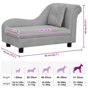 vidaXL Dog Sofa with Cushion Grey 83x44x44 cm Plush